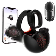 Laden Sie das Bild in den Galerie-Viewer, 360° Hoden Vollabdeckungsstimulator Penistrainer Cock Ring mit 9 Vibrations &amp; Heizmodi
