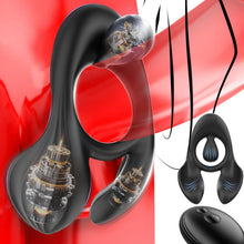 Laden Sie das Bild in den Galerie-Viewer, Doppelter Hodenvibrator Penis Trainer Stimulator mit 3 Motoren und 10 Vibrationen