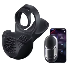 Laden Sie das Bild in den Galerie-Viewer, 360° Hoden Vollabdeckungsstimulator Penistrainer Cock Ring mit 9 Vibrations &amp; Heizmodi