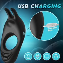 Laden Sie das Bild in den Galerie-Viewer, Bunny Hopper——Vibrating Cock Ring with Rabbit Design, Rechargeable Penis Ring Vibrator with 9 Vibration Modes
