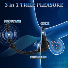 Laden Sie das Bild in den Galerie-Viewer, 3-in-1 Lustmeister Penisring Analperlen Butt Plug mit 10 Vibration
