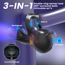 Laden Sie das Bild in den Galerie-Viewer, 360° Hoden Vollabdeckungsstimulator Penistrainer Cock Ring mit 9 Vibrations &amp; Heizmodi