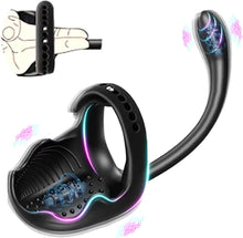 Laden Sie das Bild in den Galerie-Viewer, Elektrisch Penisring für die Männer Doppelmotor Hoden Analvibratoren 10 Vibrationsmodi Cockring Analplug Vibrator Erotik Massagegerät Paare Fernbedienung Sex Spielzeug