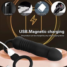 Laden Sie das Bild in den Galerie-Viewer, Männlicher Prostata Stimulator Massagegeräte Analvibratoren mit Penisring Fernbedienung Teleskop Vibrator mit 3 Vibrationsmodi+3 Schubmodi Analplug Dildo Sexspielzeug für Männer