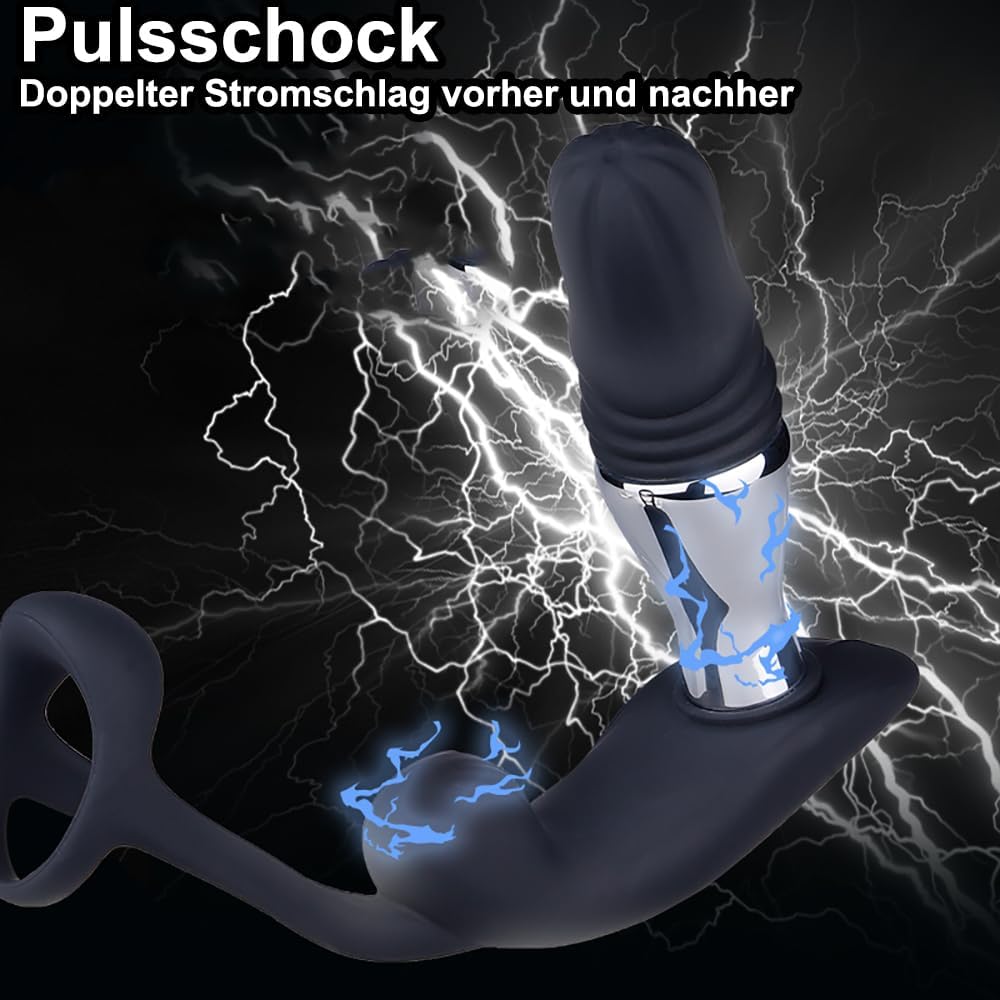 3in1 Elektro Shock Anal Vibrator Penisringe Prostata Stimulator Set mit 10 Teleskop Vibrationsfunktion & 3 Elektrostimulation Modi, Anal Massagegerät SM Extrem Sexspielzeug für Männer Solo