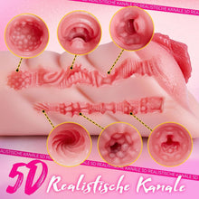 Laden Sie das Bild in den Galerie-Viewer, Realistischer Masturbator Taschenmuschi Silikon Masturbieren Sex Spielzeug mit 5D Klitoris Doppelkanal Masturbator Groß für Mann 2 in 1 Sexspielzeug für die Männer solo