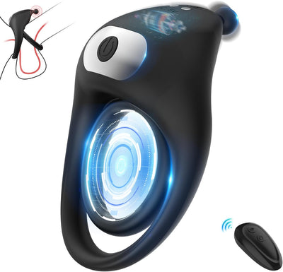Dual Penisringe Vibrator, Dehnbarer Vibratorensets für Männer Sex Spielzeug mit 10 Modi Penis Stimulation G-Punkt Vibrator, Erotik Sexspielzeuge für Männer Paare, Schwarz