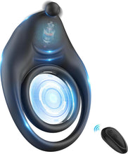 Laden Sie das Bild in den Galerie-Viewer, Dual Penisringe Vibrator, Dehnbarer Vibratorensets für Männer Sex Spielzeug mit 10 Modi Penis Stimulation G-Punkt Vibrator, Erotik Sexspielzeuge für Männer Paare, Schwarz