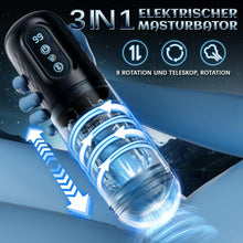 Laden Sie das Bild in den Galerie-Viewer, Elektrische Masturbabtor Cup Sexspielzeug für Männer mit 9 Modi Teleskopfunktion und Rotierender Massagefunktion 3D Kanal Pussy Taschenmuschi Penis Masturbieren für Männer