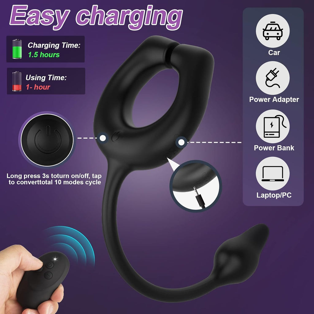 Vibrating Cock Ring with Anal Plug, lvhua Penis Ring Vibrator Magnet Adsorption Design, 10 Vibration Modes Adult Sex Toys for Men Couples, Prostate Massager G spot Nipple Vibrator Remote Control