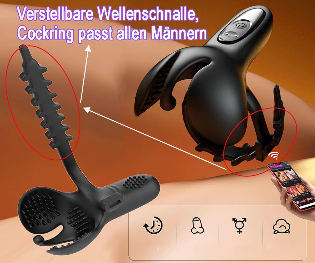 Vibrator Cockringe Extrem Silikon Penisring Vibratoren mit Hoden Vibrierende Cockring für Männer mit 10 Vibrationmodis für Penis Sex Spielzeug für die Männer Stimulation Sex Toy