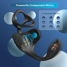 Laden Sie das Bild in den Galerie-Viewer, 4 in 1 Analvibrator mit APP Fernbedienung und Drahtlose Fernbedienung 9 Vibrationsmodi und 6 Unterhaltungsmodi Analplug Doppelter Penisring Analplug-Massage Hodenmassage geeignet für Paare