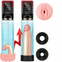 Laden Sie das Bild in den Galerie-Viewer, Penispumpe für Penisvergrößerung Sex Spielzeug für die Männer, Elektrische Penis Vakuumpumpe mit Taschenmuschi 9 + 4 Saugstufen, IPX7 100% Wasserdicht Erektion Masturbator mit 2 Silikonhülsen