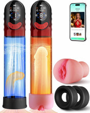 Laden Sie das Bild in den Galerie-Viewer, 4-in-1 Penispumpe Sex Spielzeug für die Männer Masturbator, APP Manuell &amp; Automatisch Elektrische Vakuumpumpe mit 4 Trainingsmodi &amp; 8 Saugstufen Masturbieren für Männer, Penis Pumpe mit 6 Penisring