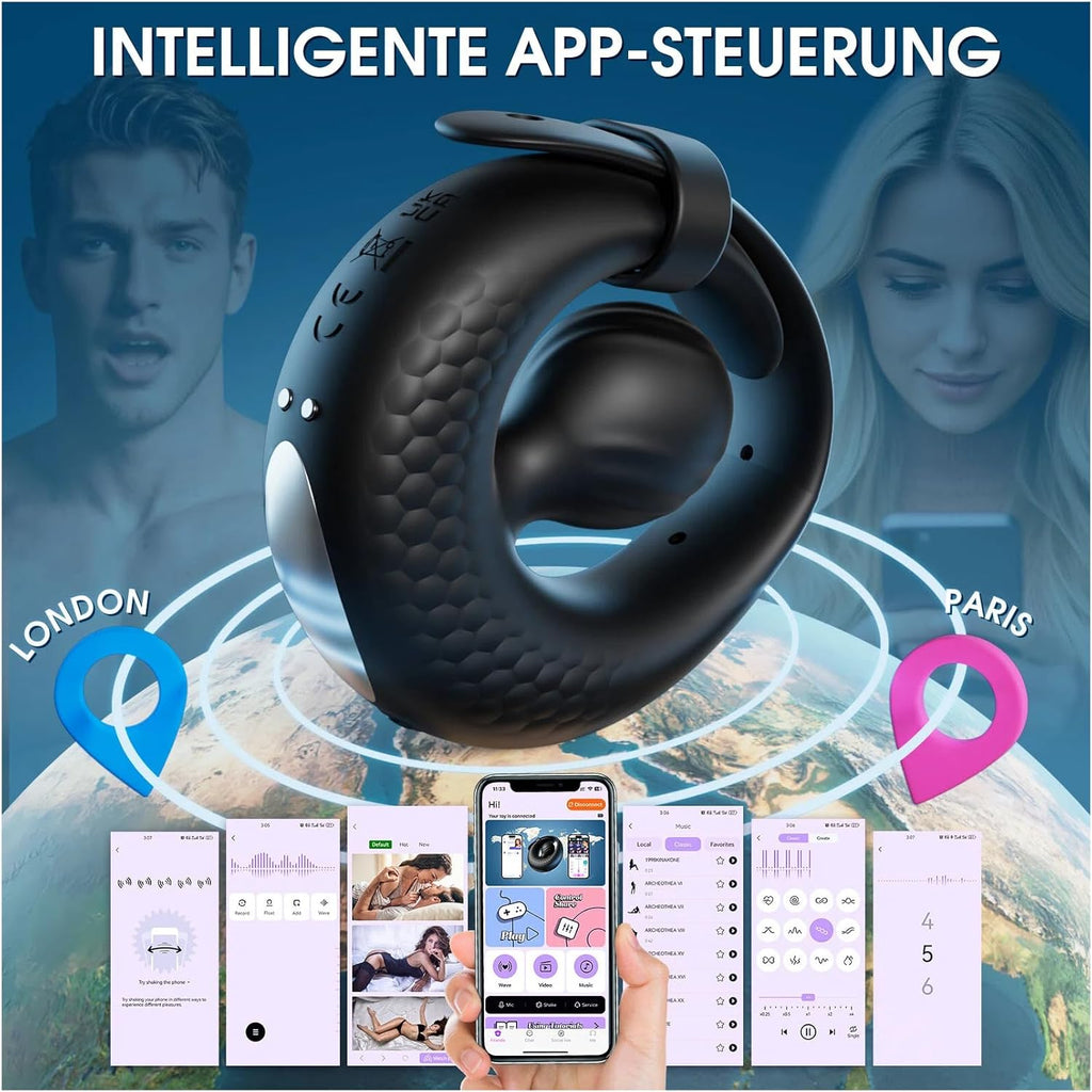 Verstellbarer Penisring Vibrator Sex Spielzeug für die Männer - Silikon Cockring Penis Ring Sex Toyset für Man Erektion mit 10 Vibrationsmodi, App Perlen-Hodenring Erotisches Sexspielzeug für Paare