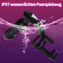 Laden Sie das Bild in den Galerie-Viewer, 3 IN 1 Analplug Prostate Stimulation Massager Verfügt über 10 Vibrationsschockmodi Sex Spielzeug für die Männer Dualer Penisring mit Fernbedienung Analstimulation