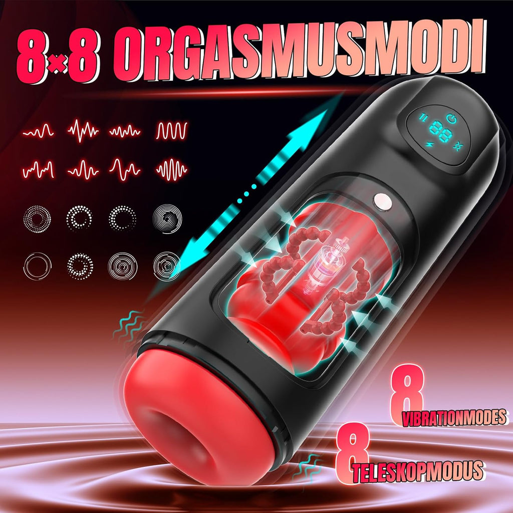 Elektrischer Masturbator Cup Masturbieren für Männer, Sex Spielzeug für die Männer mit 8 Teleskopfunktion und 8 Vibrationsmodi, Sex toys 3D Vagina Taschenmuschi, LCD Display, Masturbatoren Solo