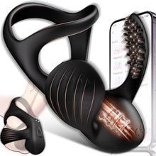 Laden Sie das Bild in den Galerie-Viewer, Penisring Vibrator Mit APP Penis Hoden Stimulation Massagegerät Cockring Silikon Penistrainer mit 9 Vibrationsmodi für Langwährende Erektion Penis Ring Sex Spielzeug für Männer Paare Extrem