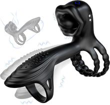 Laden Sie das Bild in den Galerie-Viewer, 4-in-1 Penis vibrationsring mit 9 Vibrationsmodi 360° Kopfschütteln und Leckzunge 3 Ring Bondage Cockringe für männer Silikon Erotische sexspielzeug Penisring Extrem Sex Spielzeug für die Paare
