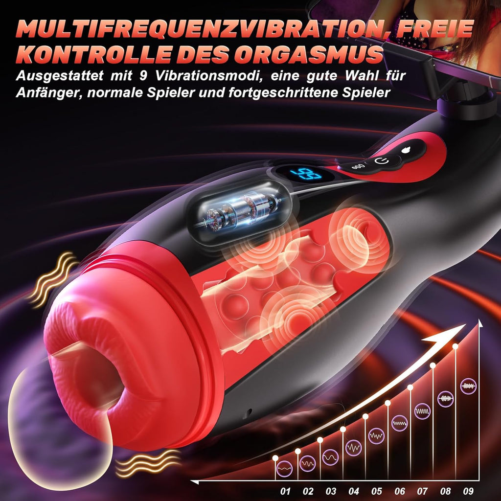 Elektrische Masturbator mit Telefonhalter, Mundförmig Masturbieren für Männer Blowjob mit 9 Saugmodi 9 Vibration, 3D Realistisch Vagina Heizung Sex Spielzeug für die Männer LCD Display, APP-Steuerung