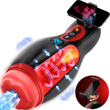 Laden Sie das Bild in den Galerie-Viewer, Elektrische Masturbator mit Telefonhalter, Mundförmig Masturbieren für Männer Blowjob mit 9 Saugmodi 9 Vibration, 3D Realistisch Vagina Heizung Sex Spielzeug für die Männer LCD Display, APP-Steuerung