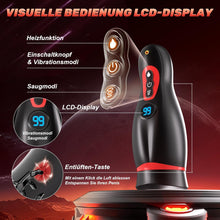 Laden Sie das Bild in den Galerie-Viewer, Elektrische Masturbator mit Telefonhalter, Mundförmig Masturbieren für Männer Blowjob mit 9 Saugmodi 9 Vibration, 3D Realistisch Vagina Heizung Sex Spielzeug für die Männer LCD Display, APP-Steuerung