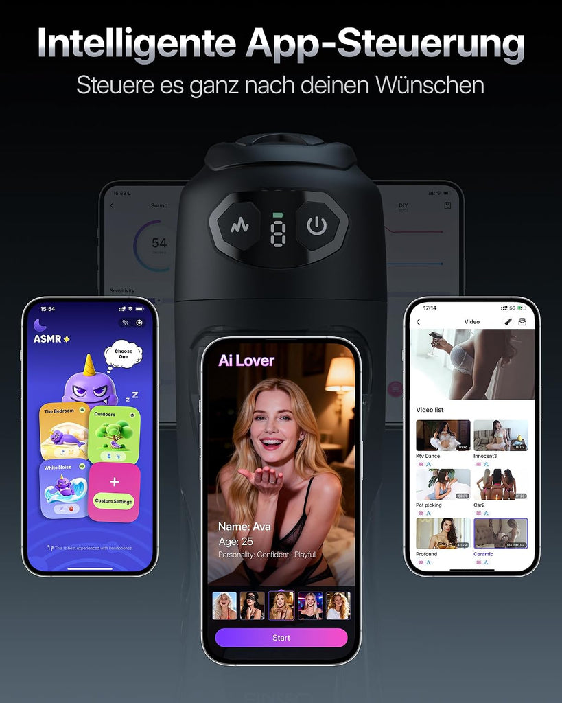 Masturbieren für Männer 7 Saug- & Vibrationsmodi Masturbator 18,03 cm Tiefe, KI Sex Spielzeug für die Männer, Elektrische Masturbatoren Druckregelung Penispumpe, Taschenmuschi mit Handyhalter Sex Toys
