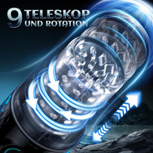Laden Sie das Bild in den Galerie-Viewer, Elektrische Masturbabtor Cup Sexspielzeug für Männer mit 9 Modi Teleskopfunktion und Rotierender Massagefunktion 3D Kanal Pussy Taschenmuschi Penis Masturbieren für Männer