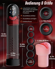 Laden Sie das Bild in den Galerie-Viewer, 4-in-1 Penispumpe Sex Spielzeug für die Männer Masturbator, APP Manuell &amp; Automatisch Elektrische Vakuumpumpe mit 4 Trainingsmodi &amp; 8 Saugstufen Masturbieren für Männer, Penis Pumpe mit 6 Penisring