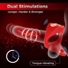 Laden Sie das Bild in den Galerie-Viewer, NEU Zunge Lecken Penisring Vibrator mit APP Fernbedienung und Hoden Stimulation, Silikon Cockring Penis Vibrator mit 10 Vibrationsmodi Sex Spielzeug für die Männer Paare Extrem Rot