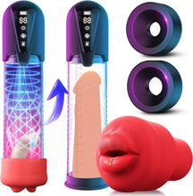 Laden Sie das Bild in den Galerie-Viewer, Penispumpe für Penisvergrößerung Elektrische Penis Pumpe Vakuumpumpe Sex Spielzeug für die Männer mit 3 Vakuum Trainingsmodi 6 Saugmodi,Taschenmuschi Masturbator Sex Toy mit 2 Silikonhülsen