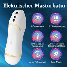 Laden Sie das Bild in den Galerie-Viewer, Masturbieren für Männer Elektrisch 10 Vibrationsstufen&amp; 3 Saugstufen Masturbator Männer 42℃ Taschenmuschi Sexspielzeug Vibratorstarb Männer Elektrischer Masturbator taschenmuschi weiß