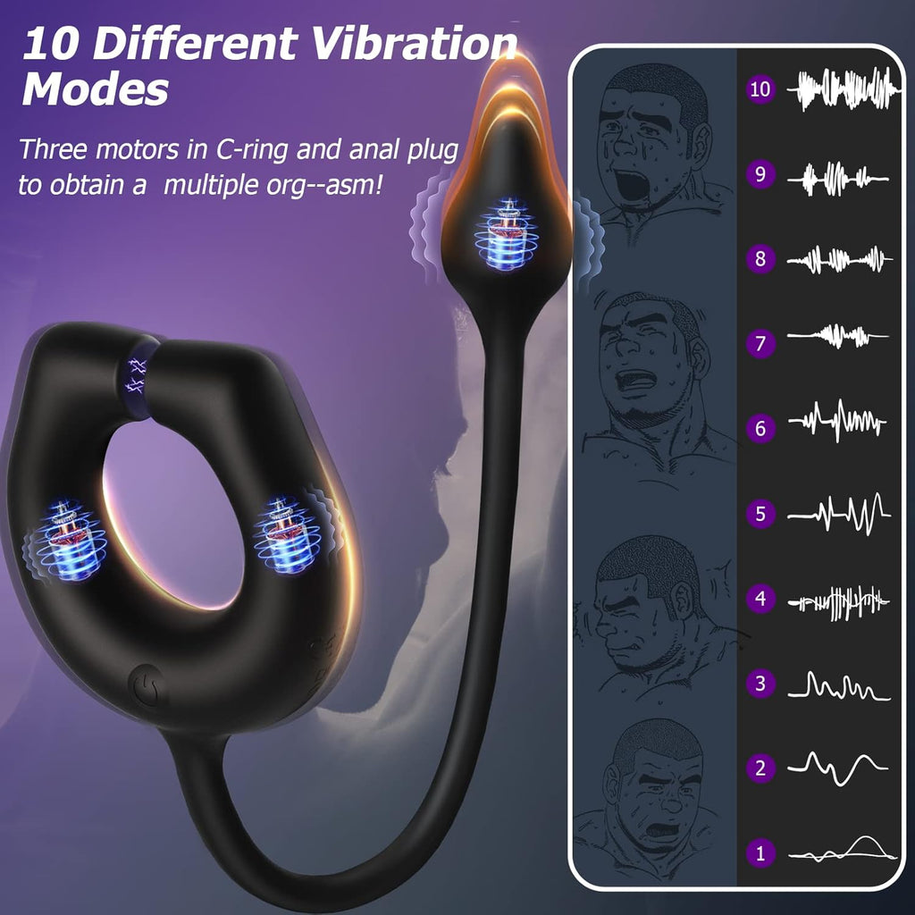 Vibrating Cock Ring with Anal Plug, lvhua Penis Ring Vibrator Magnet Adsorption Design, 10 Vibration Modes Adult Sex Toys for Men Couples, Prostate Massager G spot Nipple Vibrator Remote Control