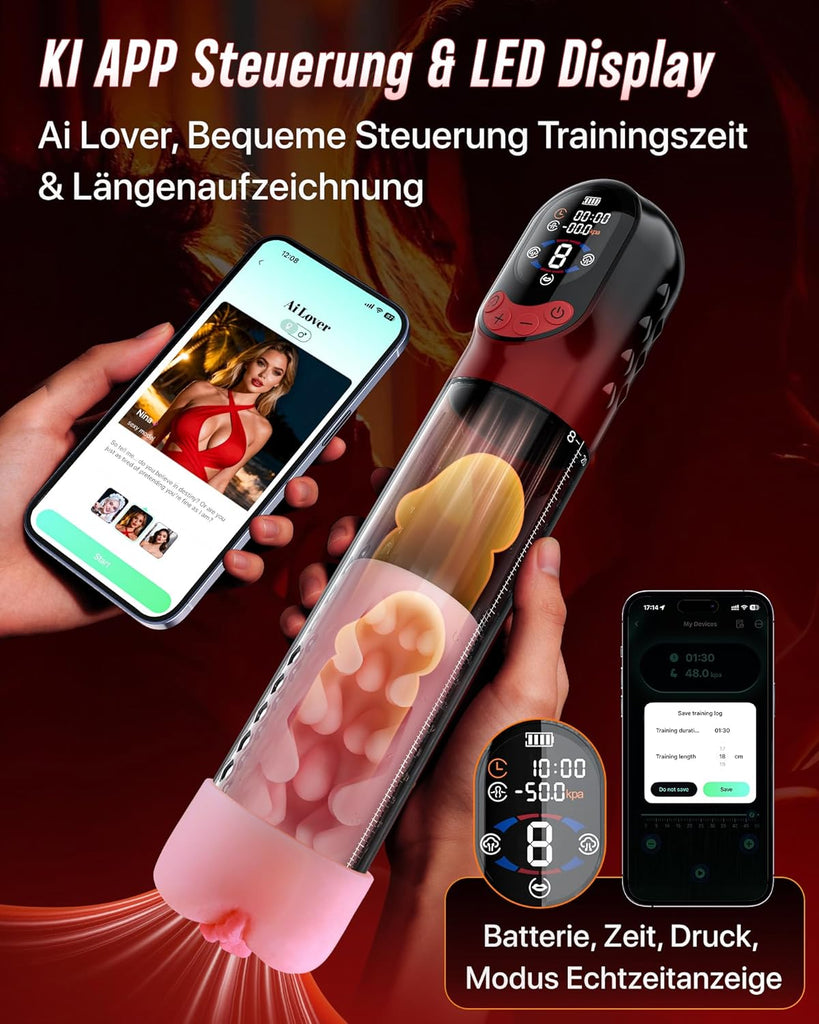 4-in-1 Penispumpe Sex Spielzeug für die Männer Masturbator, APP Manuell & Automatisch Elektrische Vakuumpumpe mit 4 Trainingsmodi & 8 Saugstufen Masturbieren für Männer, Penis Pumpe mit 6 Penisring