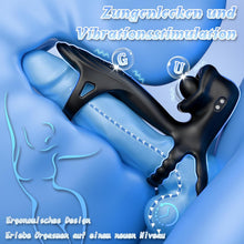 Laden Sie das Bild in den Galerie-Viewer, 4-in-1 Penis vibrationsring mit 9 Vibrationsmodi 360° Kopfschütteln und Leckzunge 3 Ring Bondage Cockringe für männer Silikon Erotische sexspielzeug Penisring Extrem Sex Spielzeug für die Paare