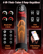 Laden Sie das Bild in den Galerie-Viewer, 4-in-1 Penispumpe Sex Spielzeug für die Männer Masturbator, APP Manuell &amp; Automatisch Elektrische Vakuumpumpe mit 4 Trainingsmodi &amp; 8 Saugstufen Masturbieren für Männer, Penis Pumpe mit 6 Penisring