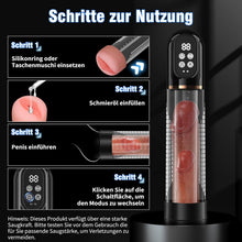 Laden Sie das Bild in den Galerie-Viewer, Penispumpe für Penisvergrößerung Sex Spielzeug für die Männer, Elektrische Penis Vakuumpumpe mit Taschenmuschi 4 + 3 Saugstufen, IPX7 100% Wasserdicht Erektion Masturbator mit 2 Silikonhülsen