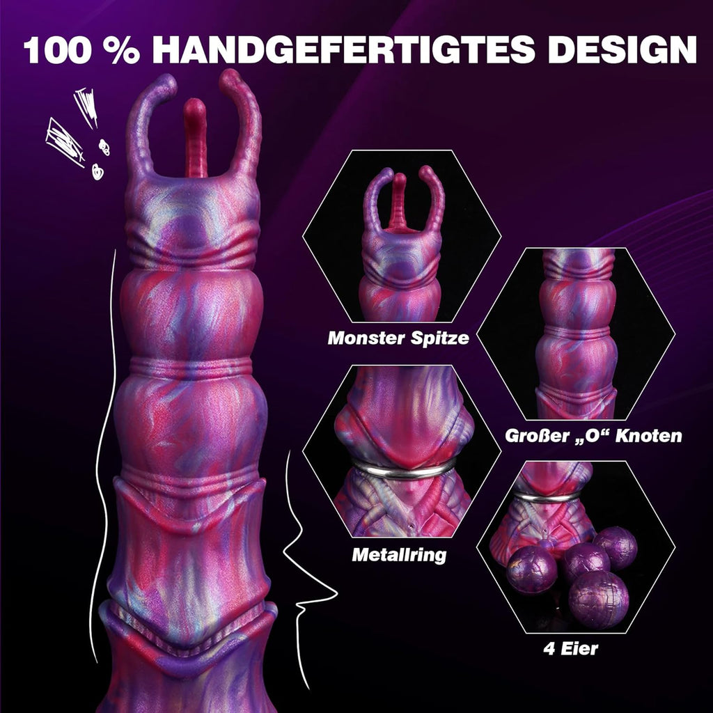 27cm Monster Ovipositor XXL Dildo mit 4 Silikoneiern Alien Dragon Dildo | Fantasy Knot Dildo groß Anal Plug, Analdildos BDSM Analspielzeug Dildoschwanz für Männer Frauen Paare Gay