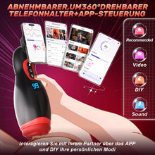 Laden Sie das Bild in den Galerie-Viewer, Elektrische Masturbator mit Telefonhalter, Mundförmig Masturbieren für Männer Blowjob mit 9 Saugmodi 9 Vibration, 3D Realistisch Vagina Heizung Sex Spielzeug für die Männer LCD Display, APP-Steuerung