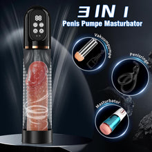 Laden Sie das Bild in den Galerie-Viewer, Penispumpe für Penisvergrößerung Sex Spielzeug für die Männer, Elektrische Penis Vakuumpumpe mit Taschenmuschi 4 + 3 Saugstufen, IPX7 100% Wasserdicht Erektion Masturbator mit 2 Silikonhülsen
