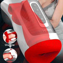 Laden Sie das Bild in den Galerie-Viewer, Vakuum Beheizter Deepthroat Control Oralsex-Masturbator mit 7 Vibrations- und 3 Saugmodi