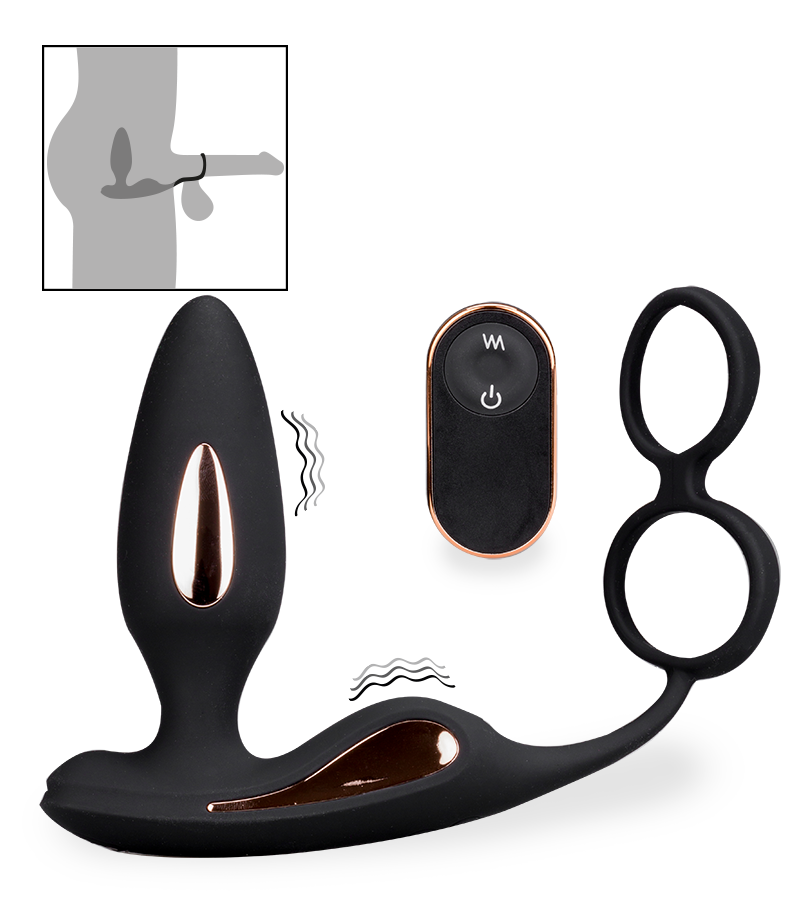 Analplug mit Vibration und Doppel-Cockring Domino