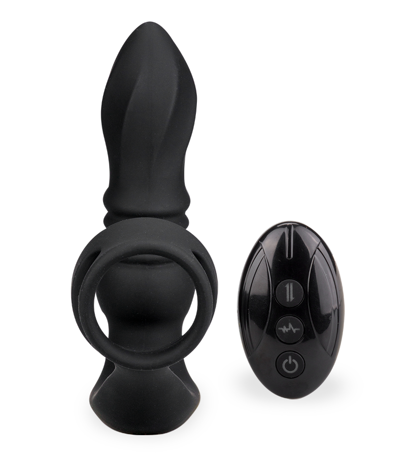 Analplug mit Vibrations- und Stoßfunktion und Doppel-Cockring Toronto