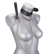 Laden Sie das Bild in den Galerie-Viewer, BDSM-Halsband mit Flachnieten, O-Ring und Leine