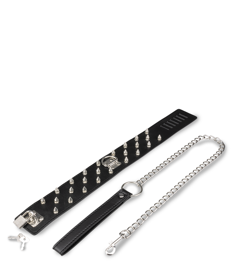 BDSM-Halsband mit Killernieten und Kette