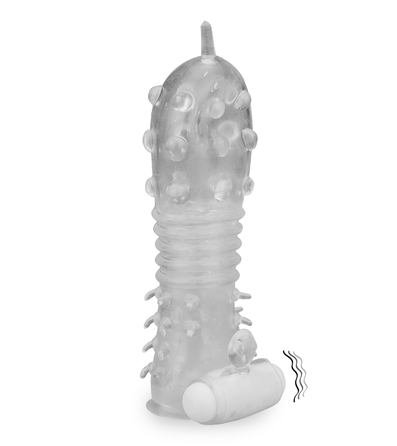 Durchsichtige Vibro-Penishülle mit Noppen