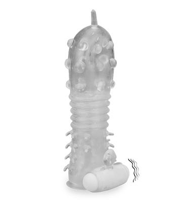 Durchsichtige Vibro-Penishülle mit Noppen