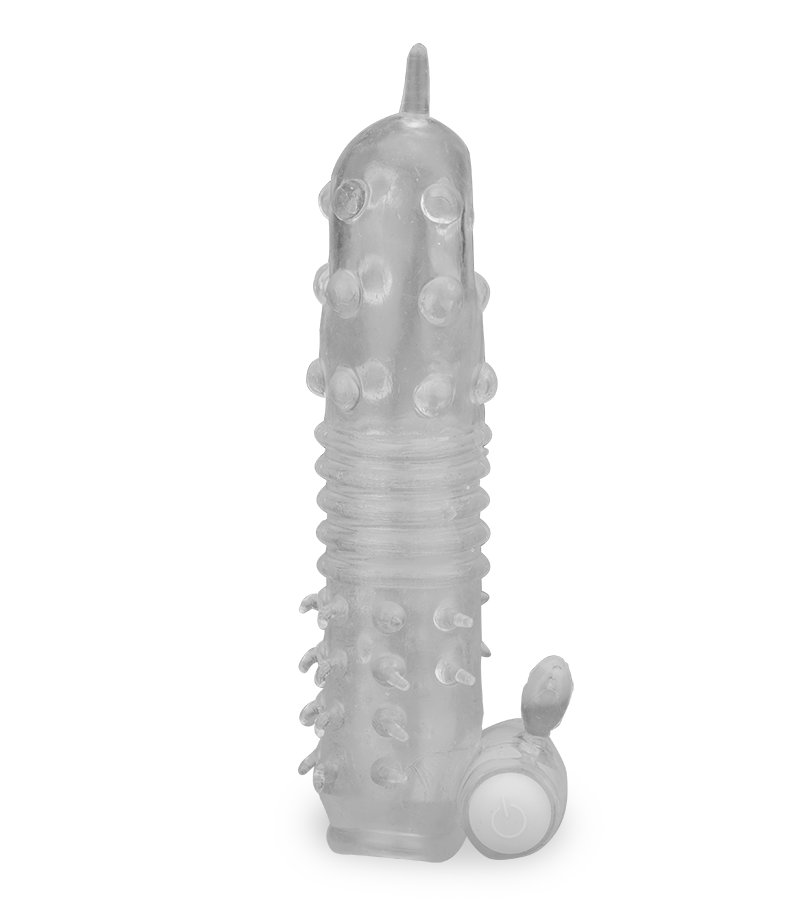 Durchsichtige Vibro-Penishülle mit Noppen