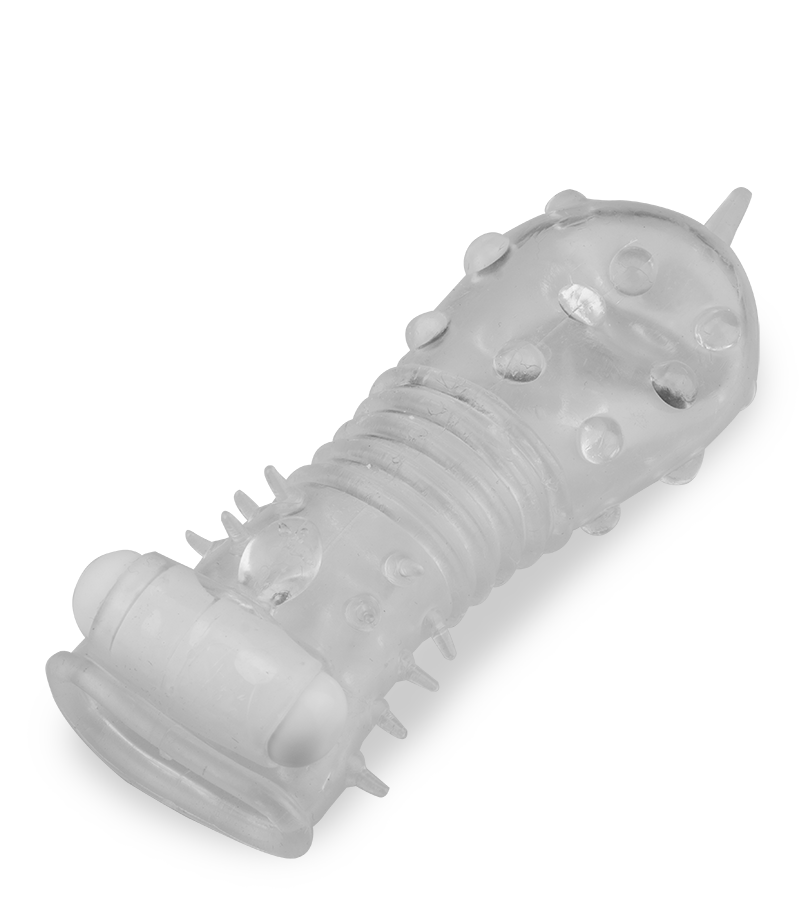 Durchsichtige Vibro-Penishülle mit Noppen