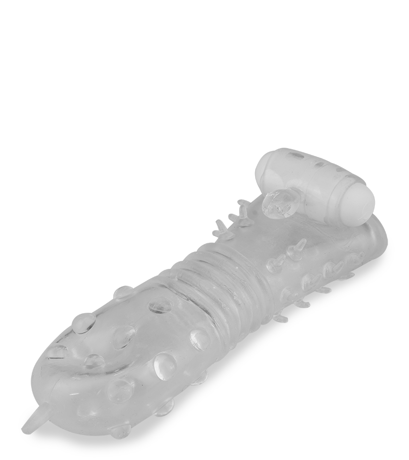Durchsichtige Vibro-Penishülle mit Noppen